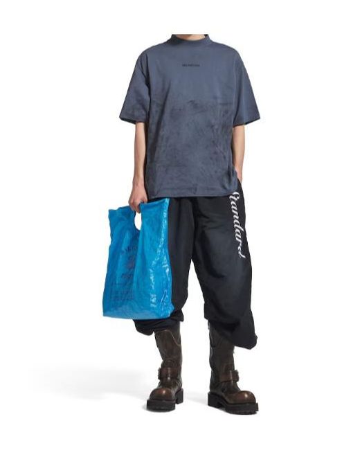 Balenciaga Blue Painted Dry Medium Fit T-Shirt for men