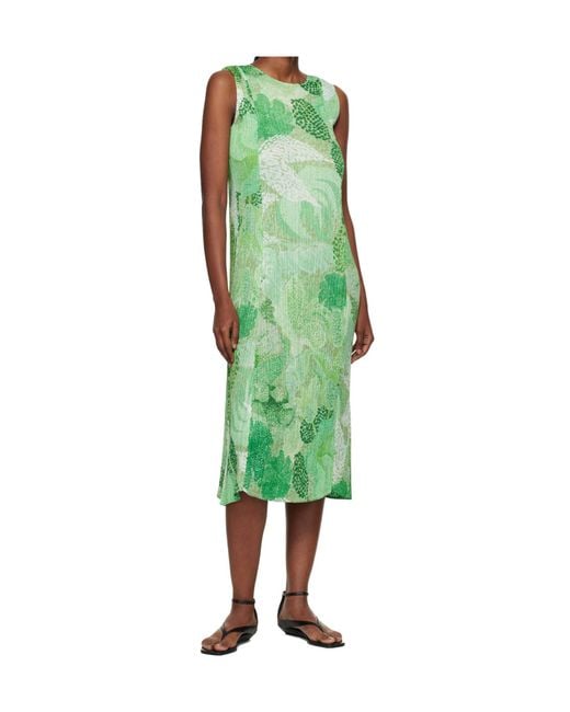 Pleats Please Issey Miyake Green Pleated Sleeveless Dress