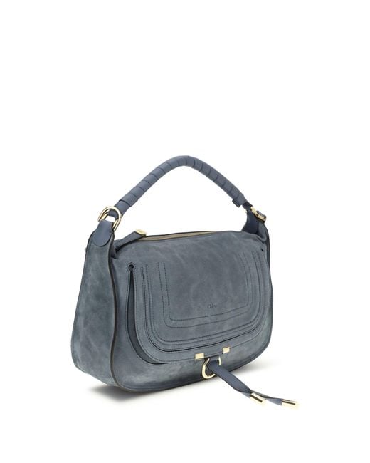 Chloé Blue Chloé Marcie Small Suede Shoulder Bag