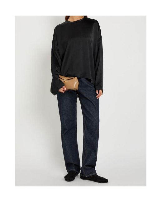 Totême Black Draped Satin Top