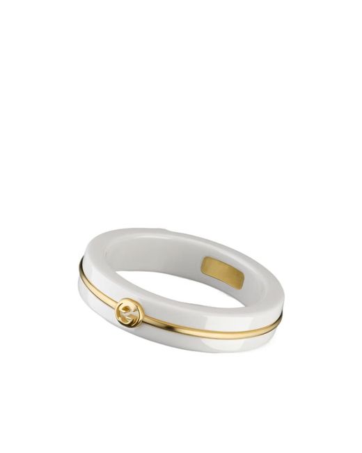 Gucci White Interlocking Zirconia Thin Ring for men