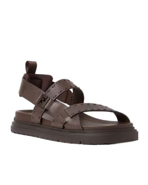 Fendi Brown Macro Selleria Ankle-Strap Sandals for men