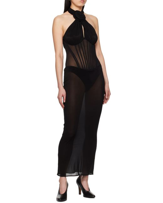 Magda Butrym Black Sheer Halter Bustier Midi Dress