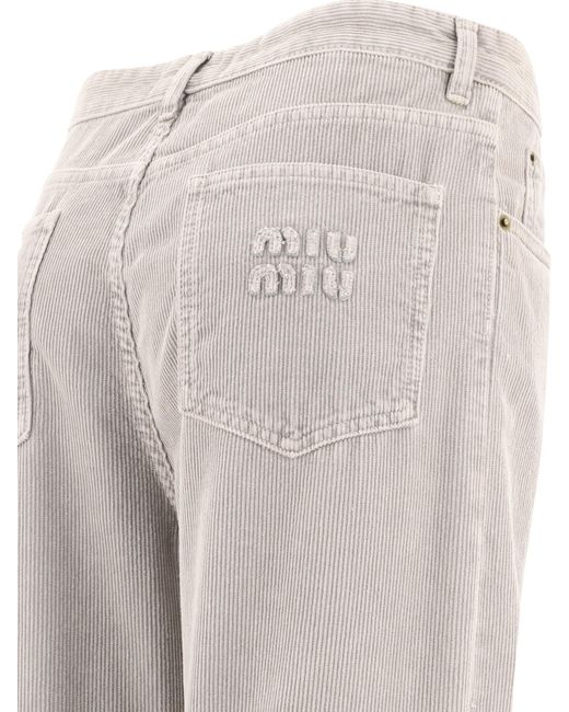 Miu Miu Gray Garment-Dyed Corduroy Pants