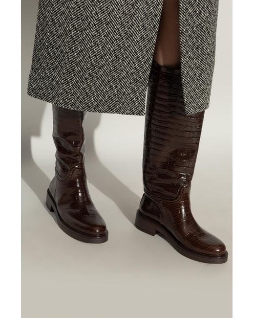 Stuart Weitzman Brown Celia Embossed Boots