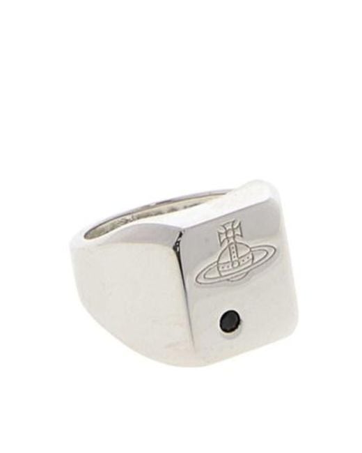 Vivienne Westwood White Carlo Signet Logo Engraved Ring for men