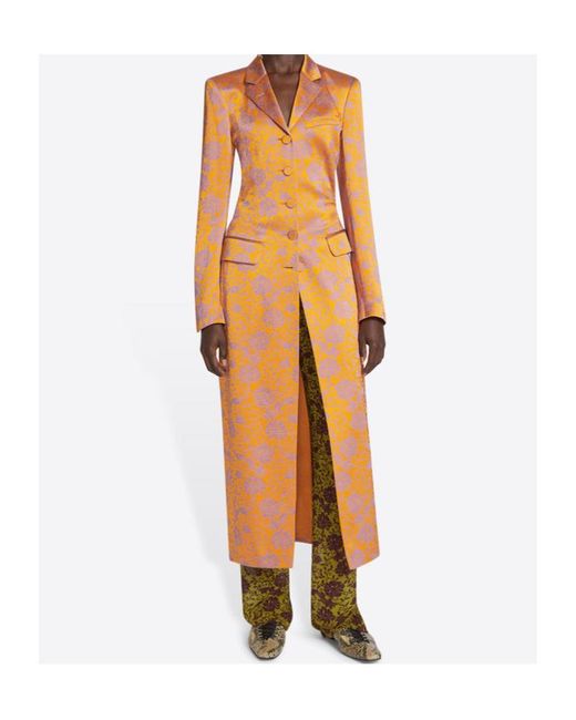 Dries Van Noten Orange Jacquard Single-Breasted Coat