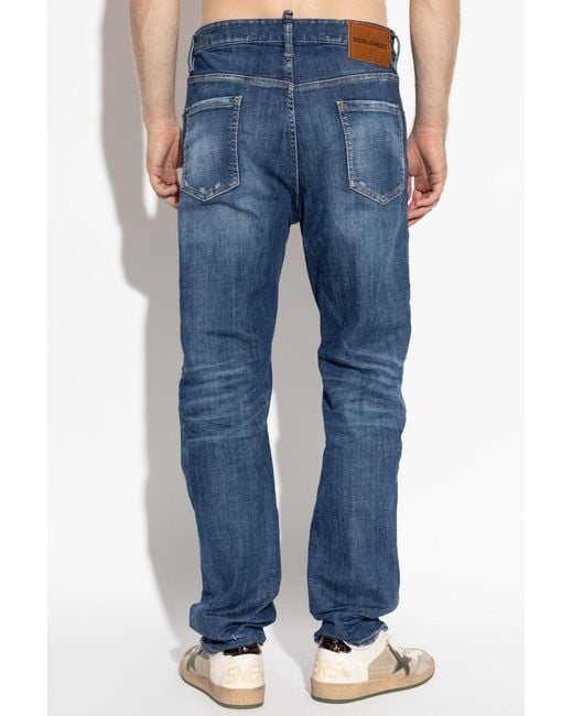 DSquared² Blue Distressed Straight-Leg Jeans for men