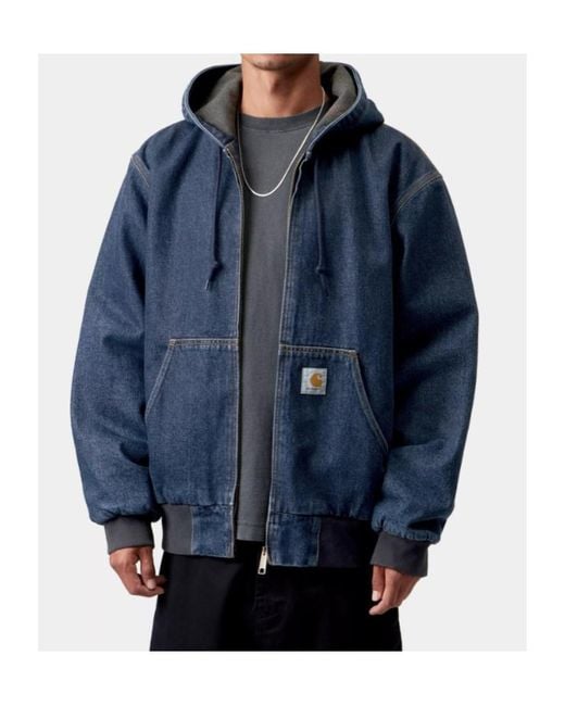 Carhartt Blue Logo Label Zipped Denim Jacket for men