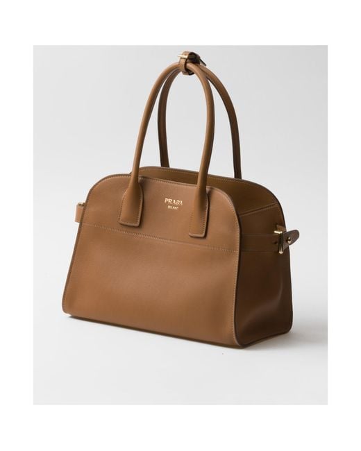 Prada Brown Logo-Lettering Medium Top Handle Bag