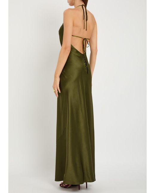 Reformation Green Jeany Halterneck Silk Maxi Dress