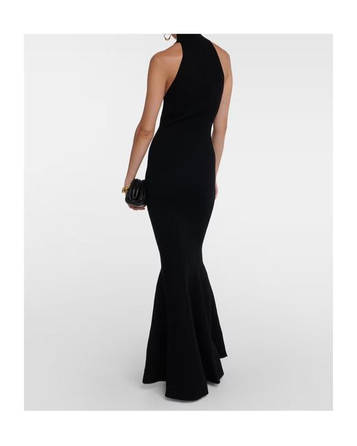 Nina Ricci Black High-Neck Wool-Blend Maxi Gown