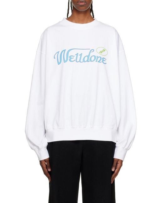 we11done White Logo Round-Necked Sweater