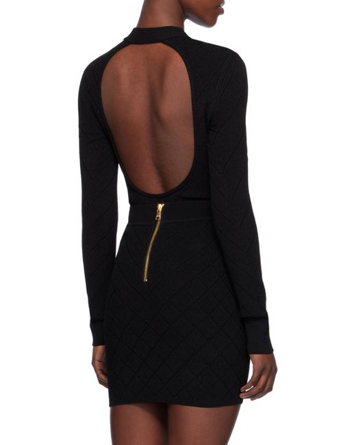 Balmain Blue Ribbed Long-Sleeved Bodysuit