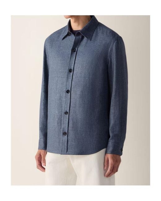 Zegna Blue Textured Long-Sleeve Shirt for men