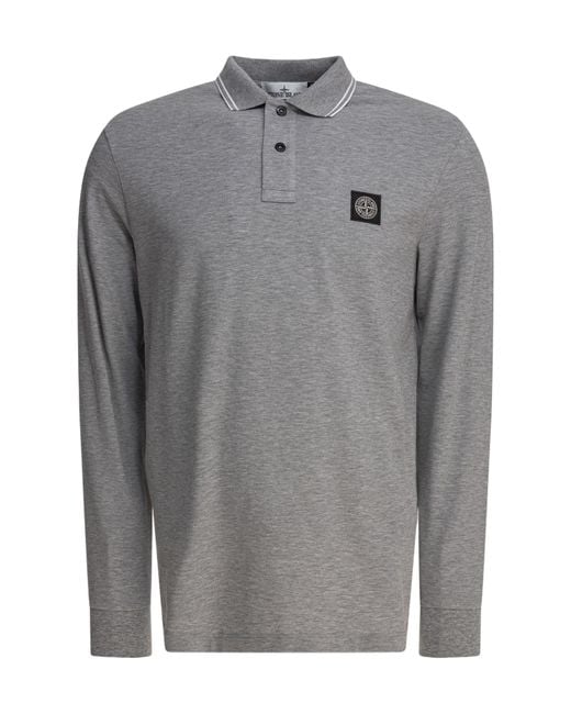 Stone Island Gray Compass-Motif Polo Shirt for men