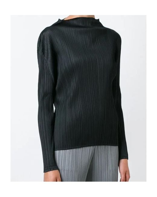 Pleats Please Issey Miyake Black Pleated Funnel Neck Top