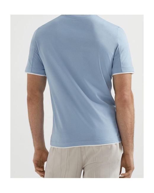 Brunello Cucinelli Blue Layered-Effect Crewneck T-Shirt for men