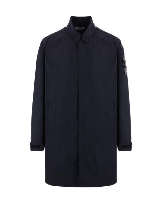 Stone Island Blue Compass-Badge Long-Sleeved Coat for men
