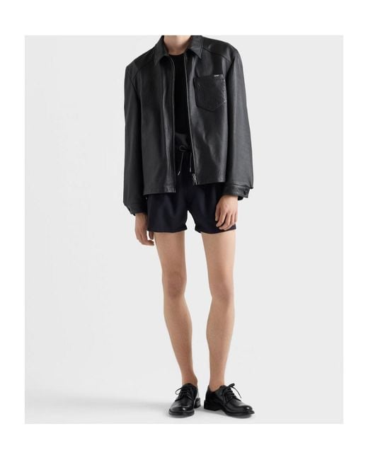 Prada Black Zip-Up Leather Jacket for men