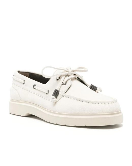 Brunello Cucinelli White Monili-Chain Slip-On Boat Shoes