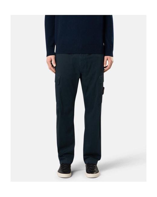 Stone Island Blue Logo Patch Cargo Pants for men