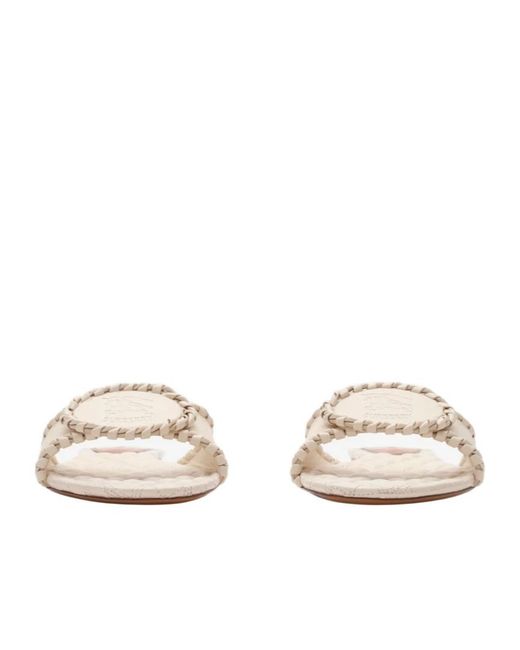 Burberry White Leather Knight Stamp Slides