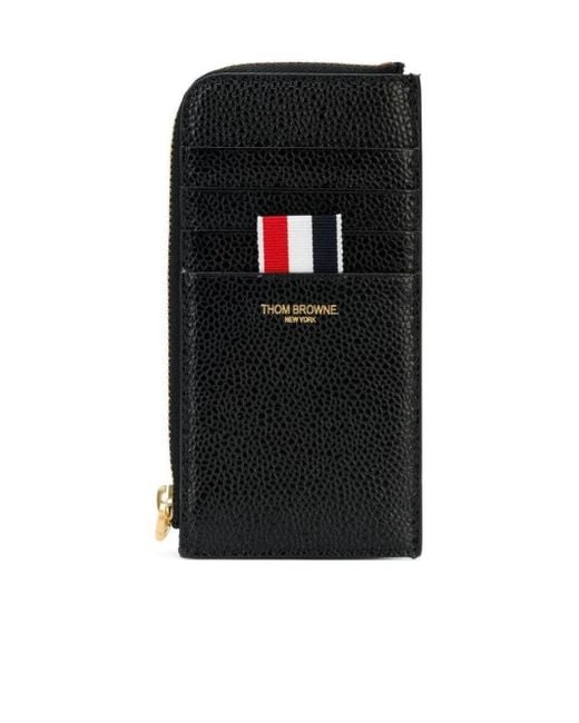 Thom Browne Black Pebbled Half-Zipped Around Wallet for men