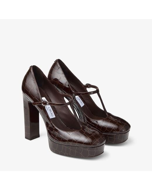 Jimmy Choo Brown Marene Mary Jane 120 Embossed Pumps