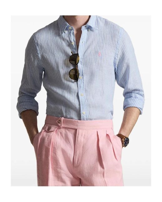 Polo Ralph Lauren Blue Logo Embroidered Striped Shirt for men