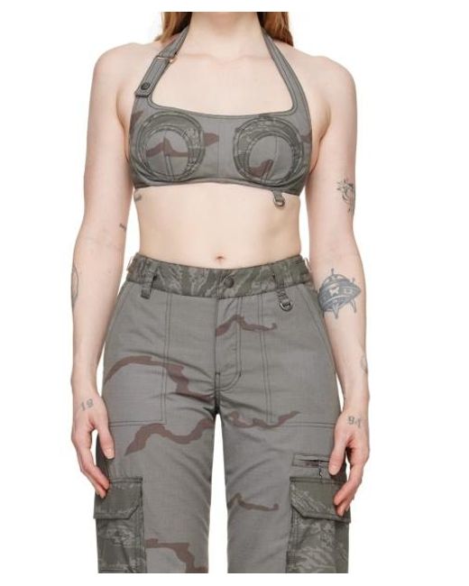 MARINE SERRE Gray Camouflage Pattern Printed Bra