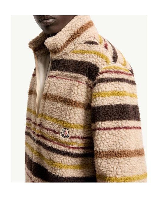 Moncler Natural Striped Teddy Zip-Up Cardigan for men