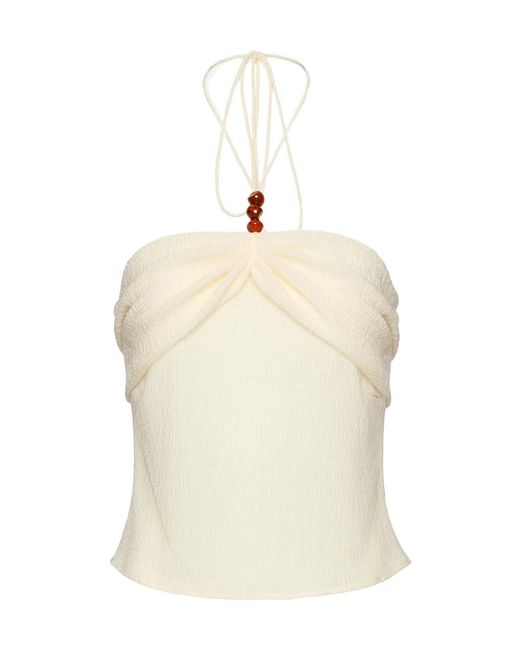 Magda Butrym Natural Draped Halterneck Top With Beads