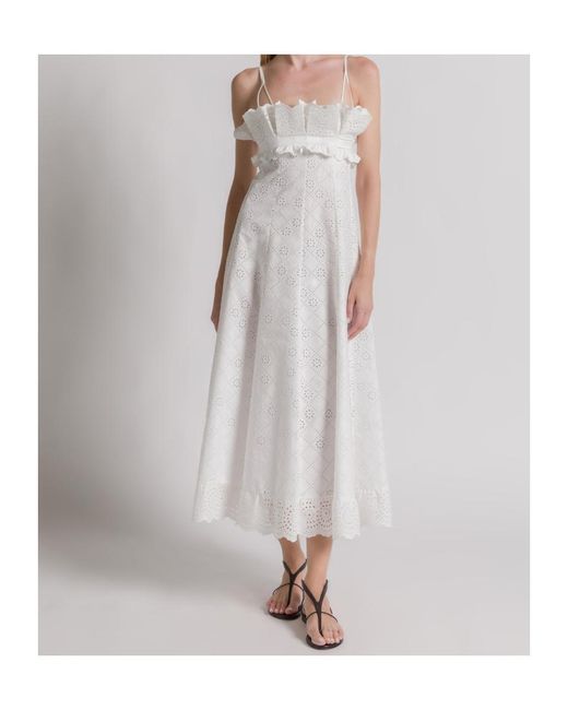 Alberta Ferretti White Broderie Anglaise Midi Dress