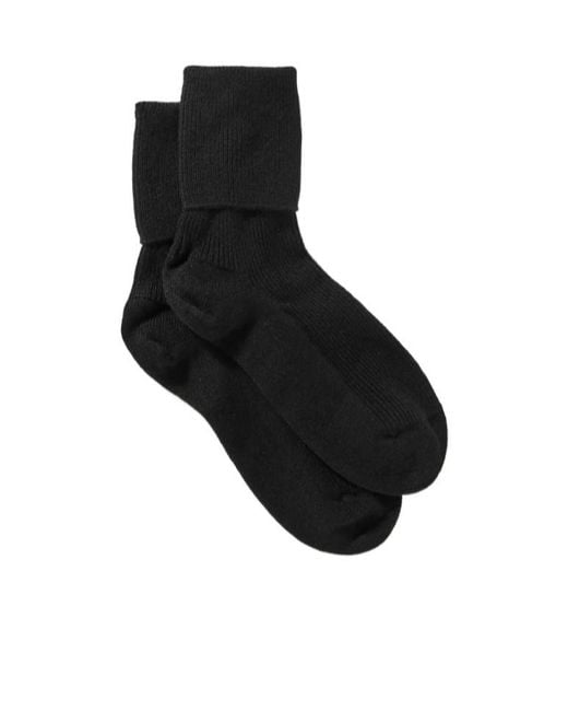 Johnstons Black Ribbed Cashmere-Blend Socks