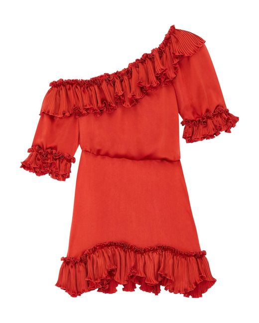 Saint Laurent Red Silk Ruffled Mini Dress