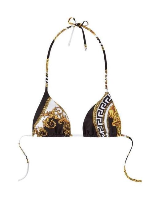 Versace Metallic Barocco-Print Haterneck Bikini Top