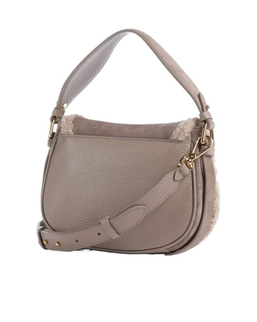 Coccinelle Multicolor Shearling-Trim Suede Shoulder Bag