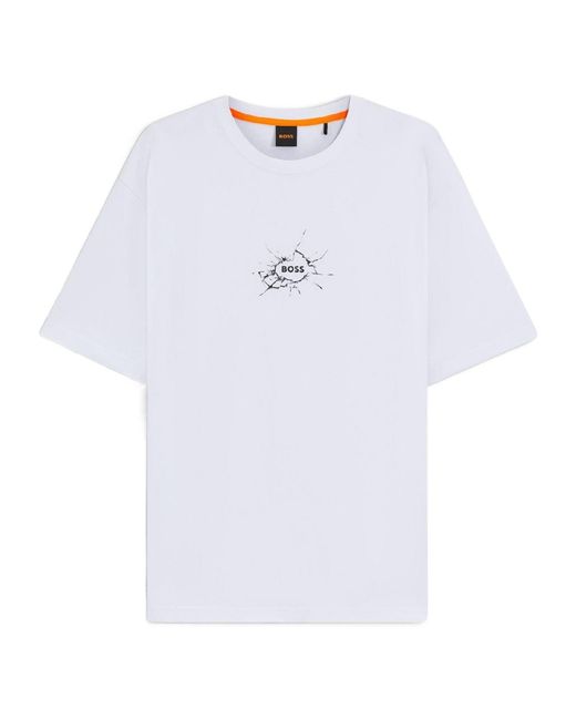 Boss White Logo Crew-Neck T-Shirt for men