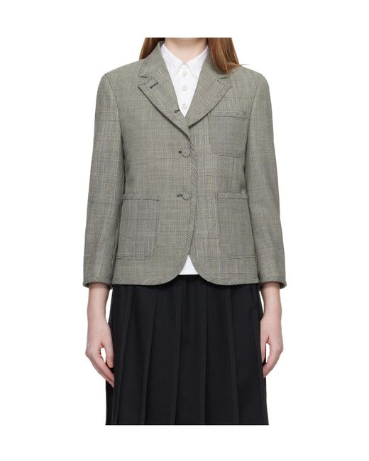 Thom Browne Gray Plaid Wool Suit Jacket