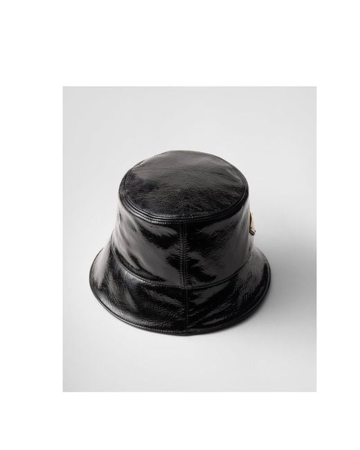 Prada Black Naplak Patent Leather Bucket Hat