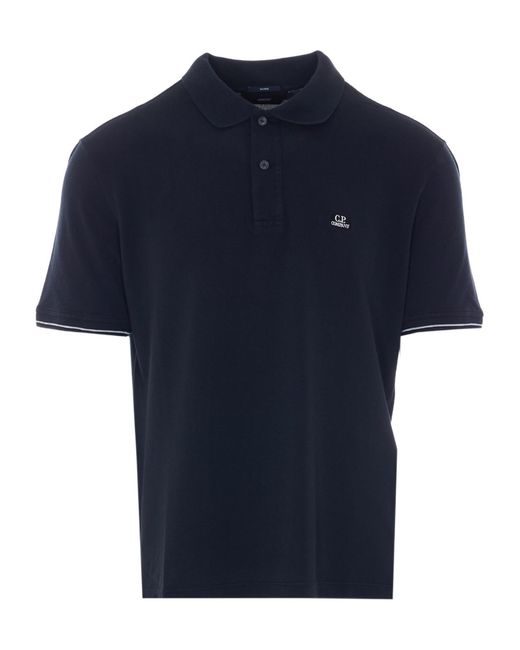 C P Company Blue Logo Piqué Polo Shirt for men