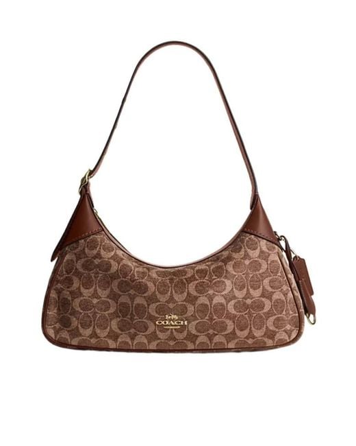 COACH Brown Ella Small Rope Velvet Shoulder Bag