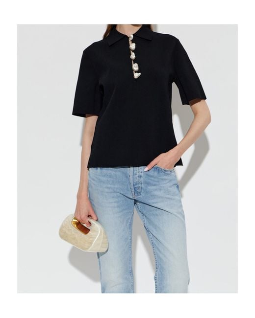 Cult Gaia Black Collared Short-Sleeved Polo Shirt