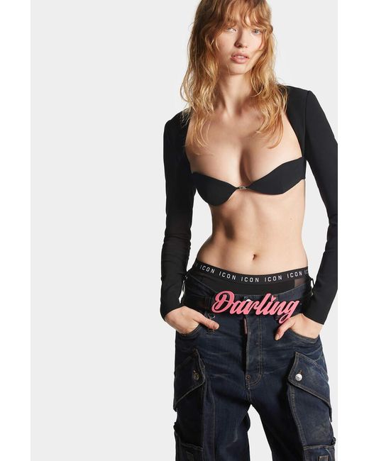DSquared² Black Logo Plaque Cropped Top