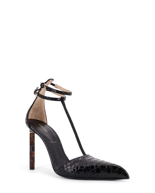 Tom Ford Black T-Strap Pointed Toe Pumps