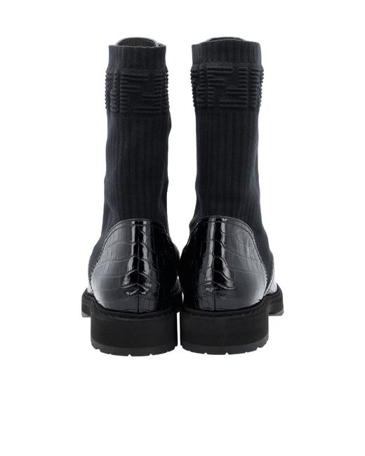 Fendi Black Multi-Panel Lace-Up Boots