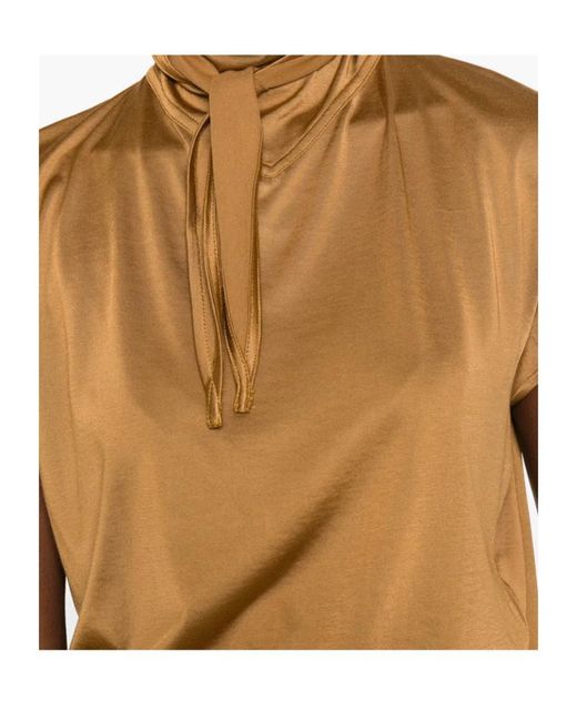 Lemaire Brown Scarf-Detailed Short-Sleeved Top