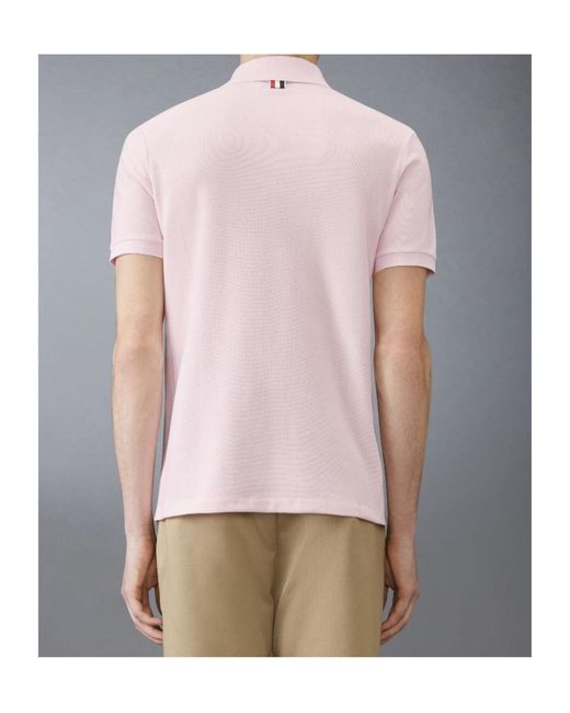 Thom Browne Pink Bar Short-Sleeved Polo Shirt for men