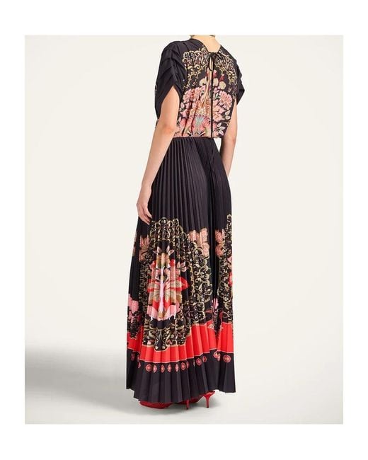LaDoubleJ Red Accordion Floral-Print Maxi Dress
